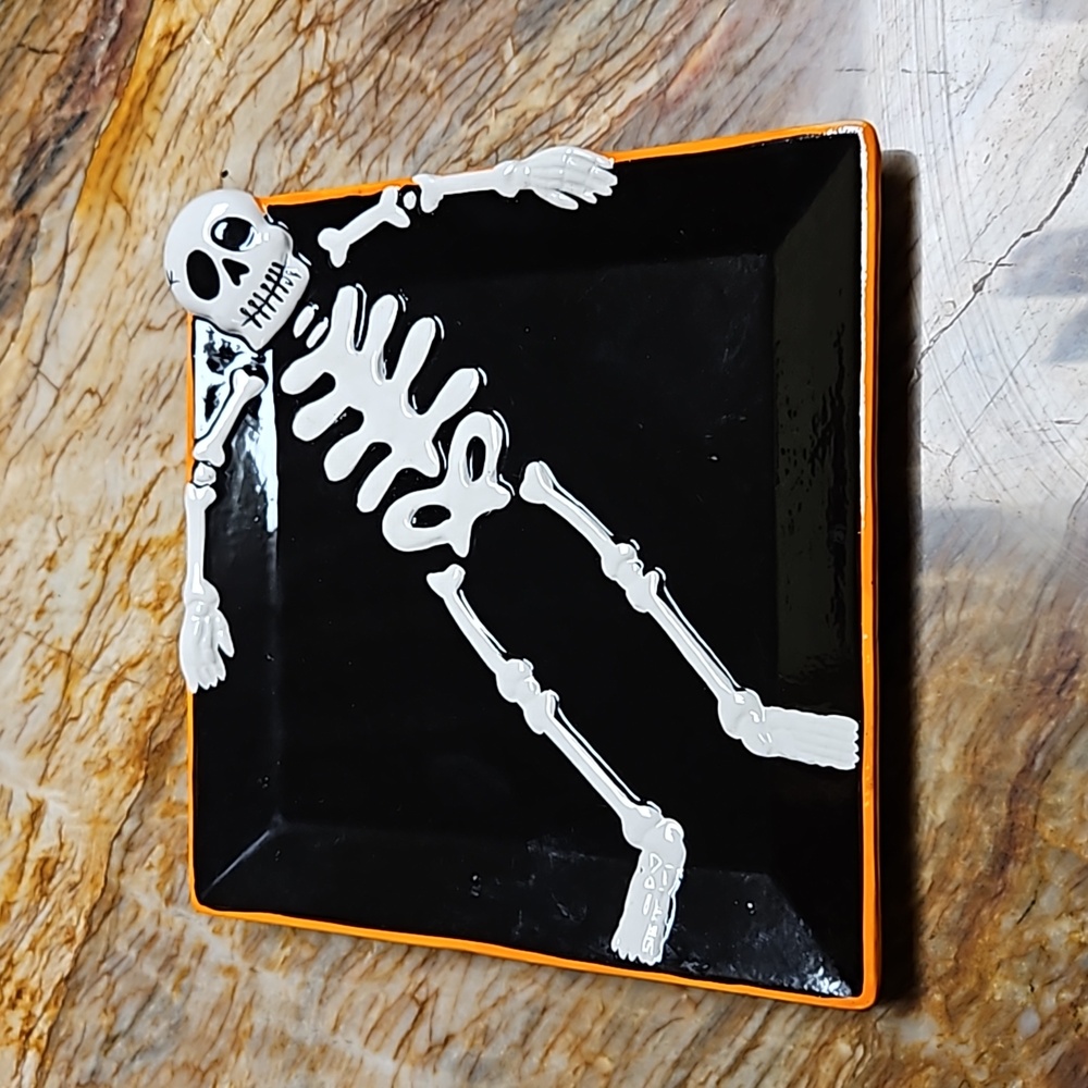 Halloween skeleton ceramic square plate dish